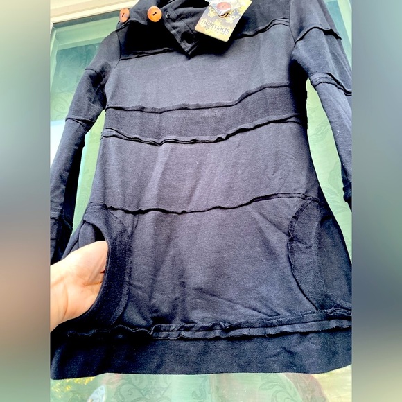 NEW! Nomads Hempwear Sweater-Dark Charcoal- wood buttons-accented seams-Tunic - Picture 4 of 9